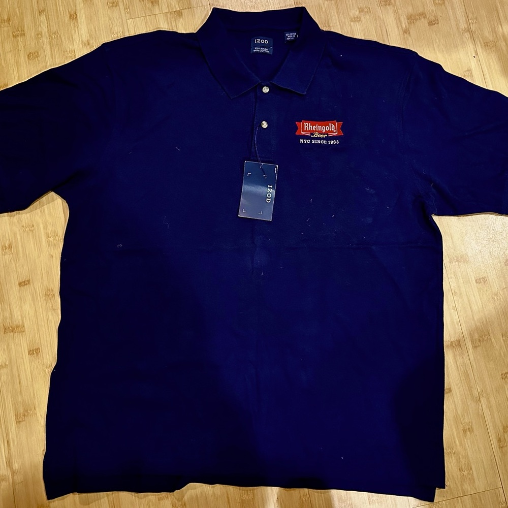 NWT Rheingold Beer NYC 1883 Izod‎ Men’s large navy golf polo vintage RARE!
